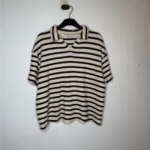 Mens Zara Black and Cream Striped Knit Top Size M